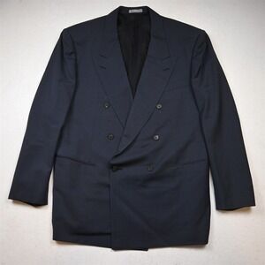 Vtg Italy Belvest Double Breasted 44R Blue 100% Wool Blazer Jacket Sport Coat